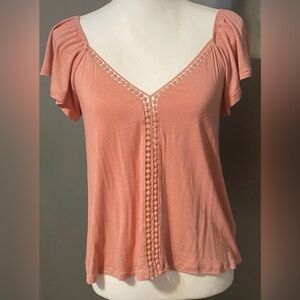Ambiance Rose Blouse with Crochet Trim